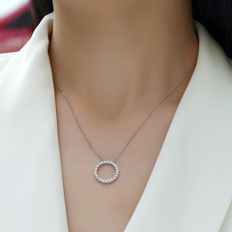 Cercle Continu, 18K White Gold–Plated S925 Sterling Silver Moissanite Circle Pendant Necklace