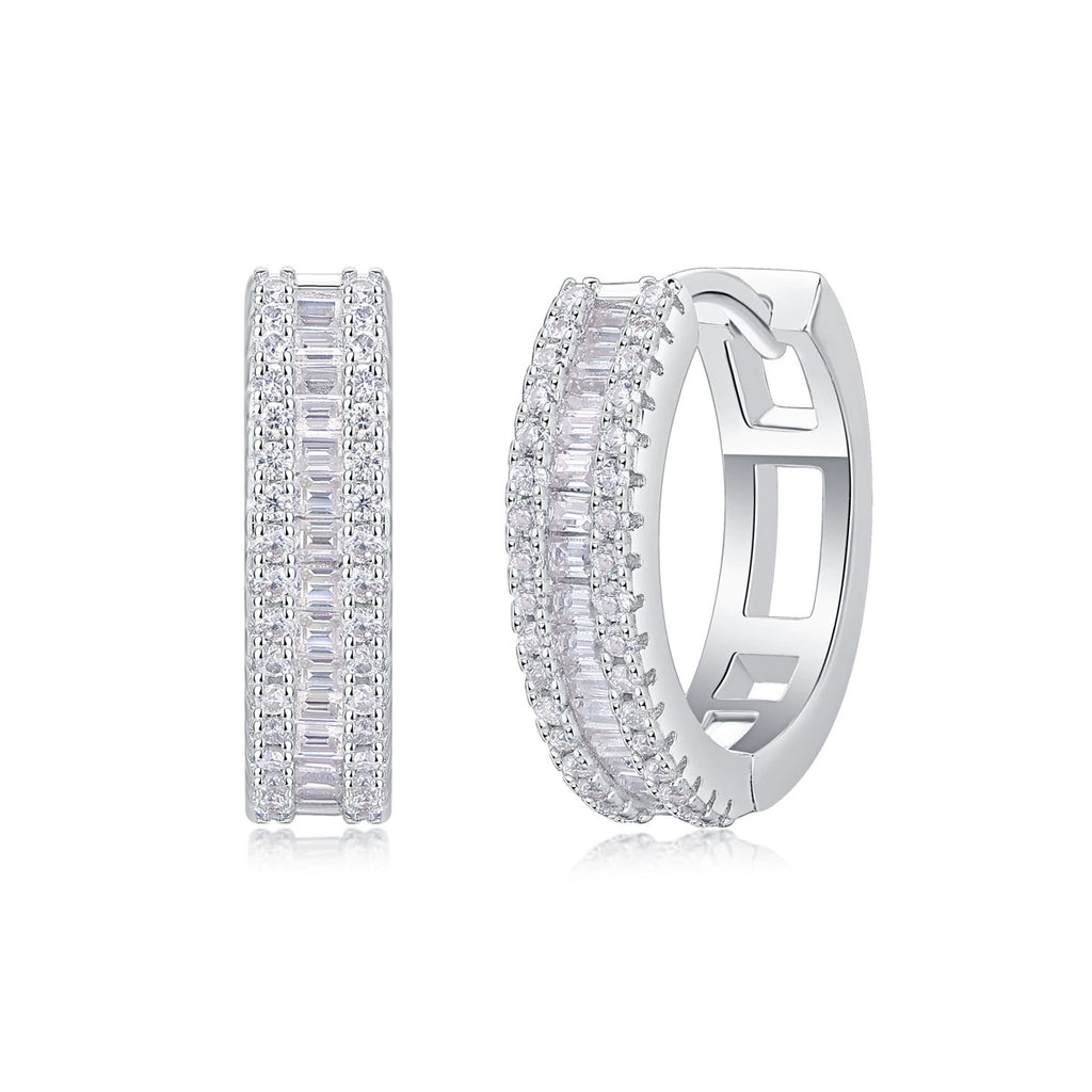 Lumière Tissée, 18k White Gold-Plated S925 Sterling Silver Moissanite Hoop Earrings