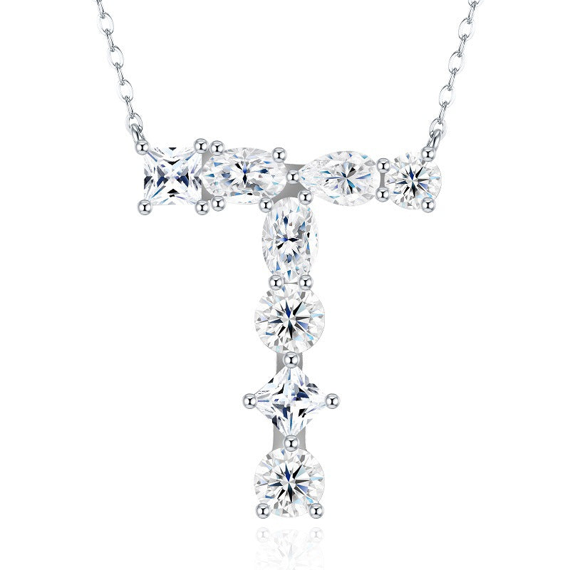 Initiale Aurore, 18K White Gold-Plated S925 Sterling Silver Moissanite Initial Necklace Collection
