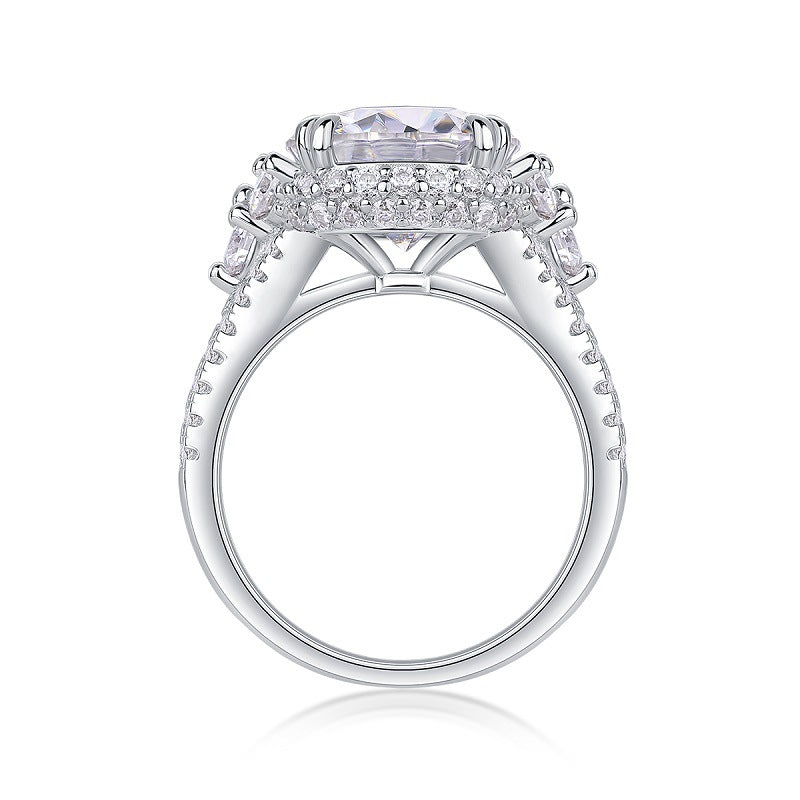 Majesté Éternelle, 18k White Gold-Plated S925 Sterling Silver 5ct + 68 Stone Moissanite Engagement Ring