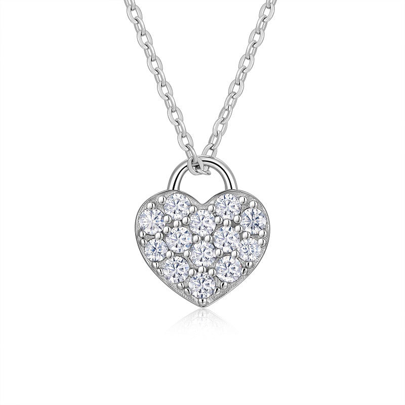 Cœur Silencieux, 18K White Gold-Plated S925 Sterling Silver Moissanite Pendant Necklace