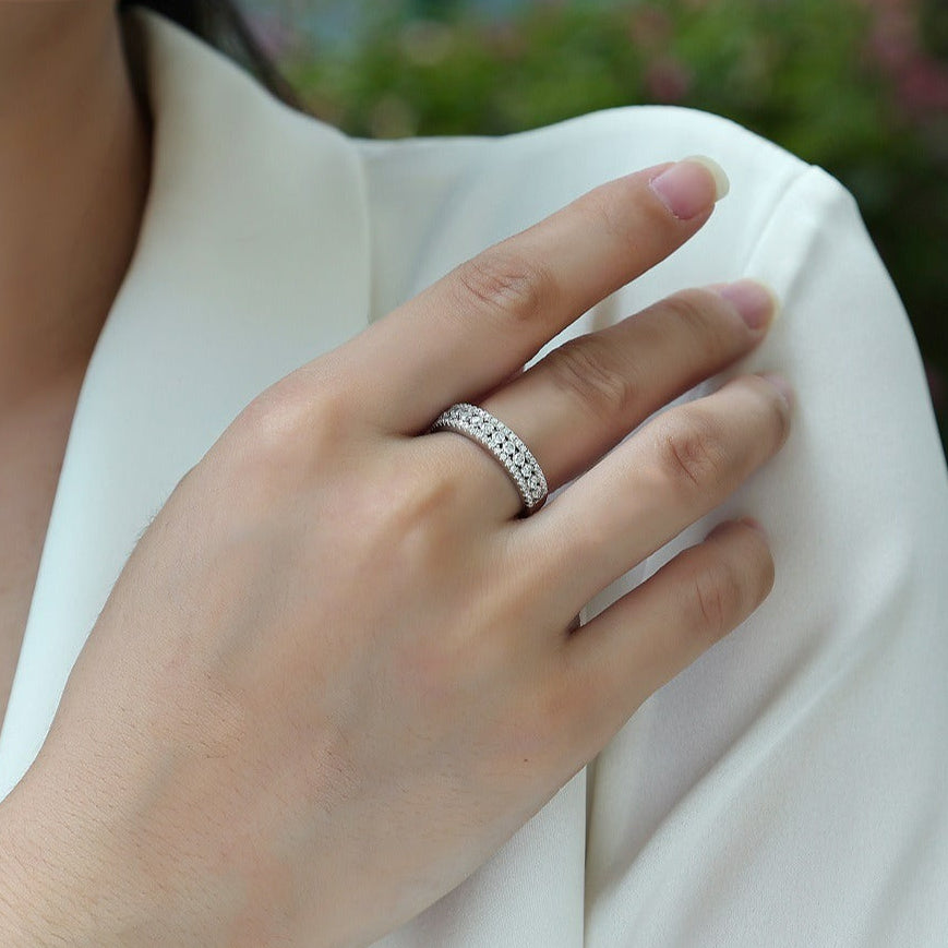 Rivière Lumineuse, 18k White Gold-Plated S925 Sterling Silver Moissanite Wedding Ring