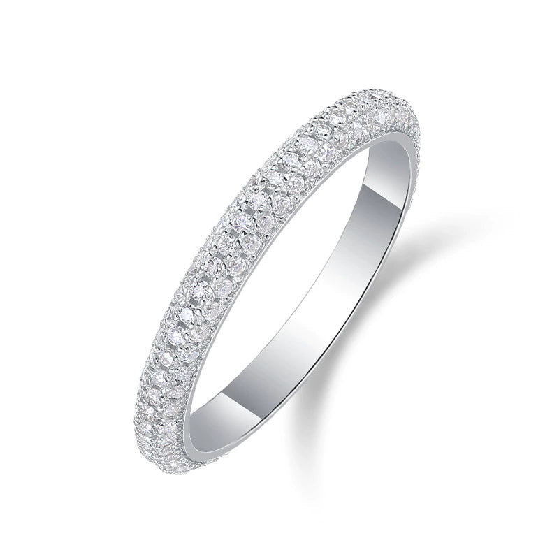 Brume Éternelle, 18k White Gold-Plated S925 Sterling Silver 0.153CT Moissanite Micro Pavé Wedding Band