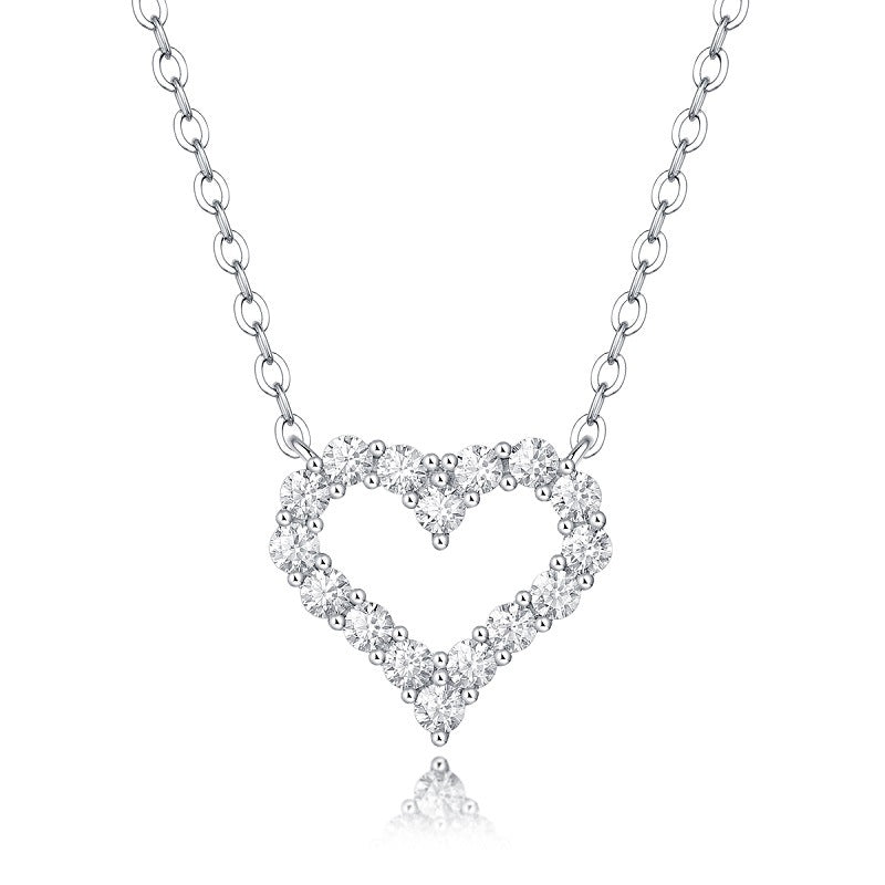Cœur Clair, 18k White Gold-Plated S925 Sterling Silver Moissanite Heart Pendant Necklace