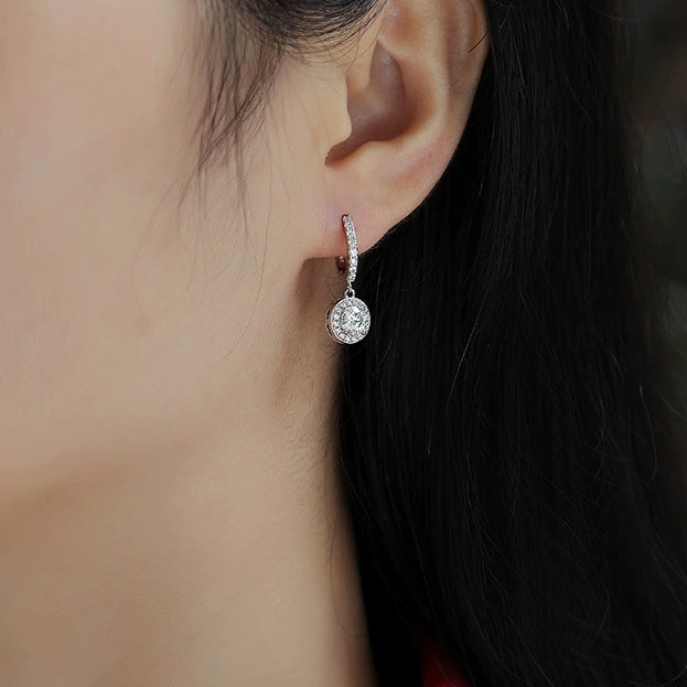 Lumière Suspendue, 18k White Gold–Plated S925 Sterling Silver 1ct Moissanite Drop Earrings