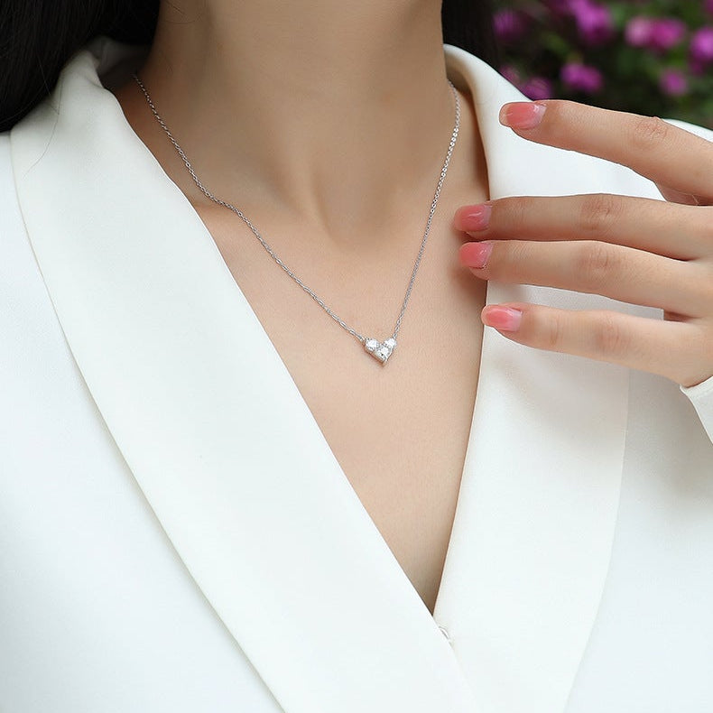 Cœur Discret, 18K White Gold–Plated S925 Sterling Silver 1.0ct Moissanite Heart Pendant Necklace