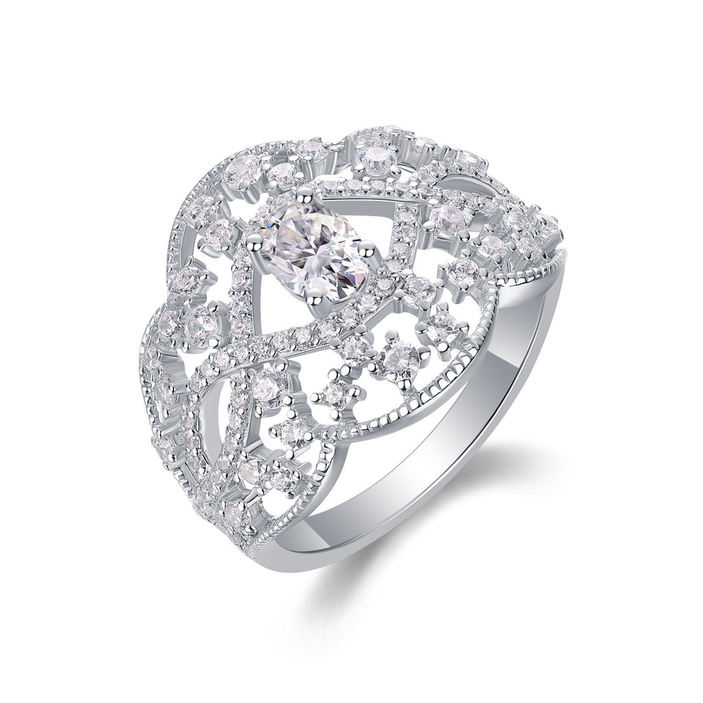 Cœur de Dentelle, 18k White Gold-Plated S925 Sterling Silver Moissanite Statement Ring