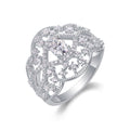 Cœur de Dentelle, 18k White Gold-Plated S925 Sterling Silver Moissanite Statement Ring