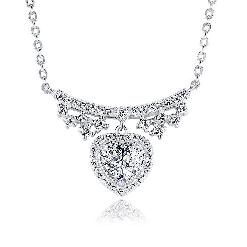 Cœur Lumière, 18k White Gold-Plated S925 Sterling Silver Moissanite Pendant Necklace
