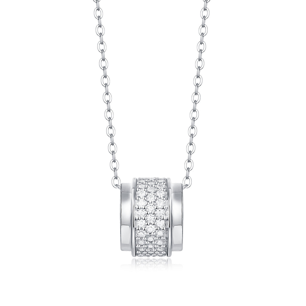 Rouage Lumière, 18k White Gold-Plated S925 Sterling Silver 1ct Moissanite Pendant Necklace