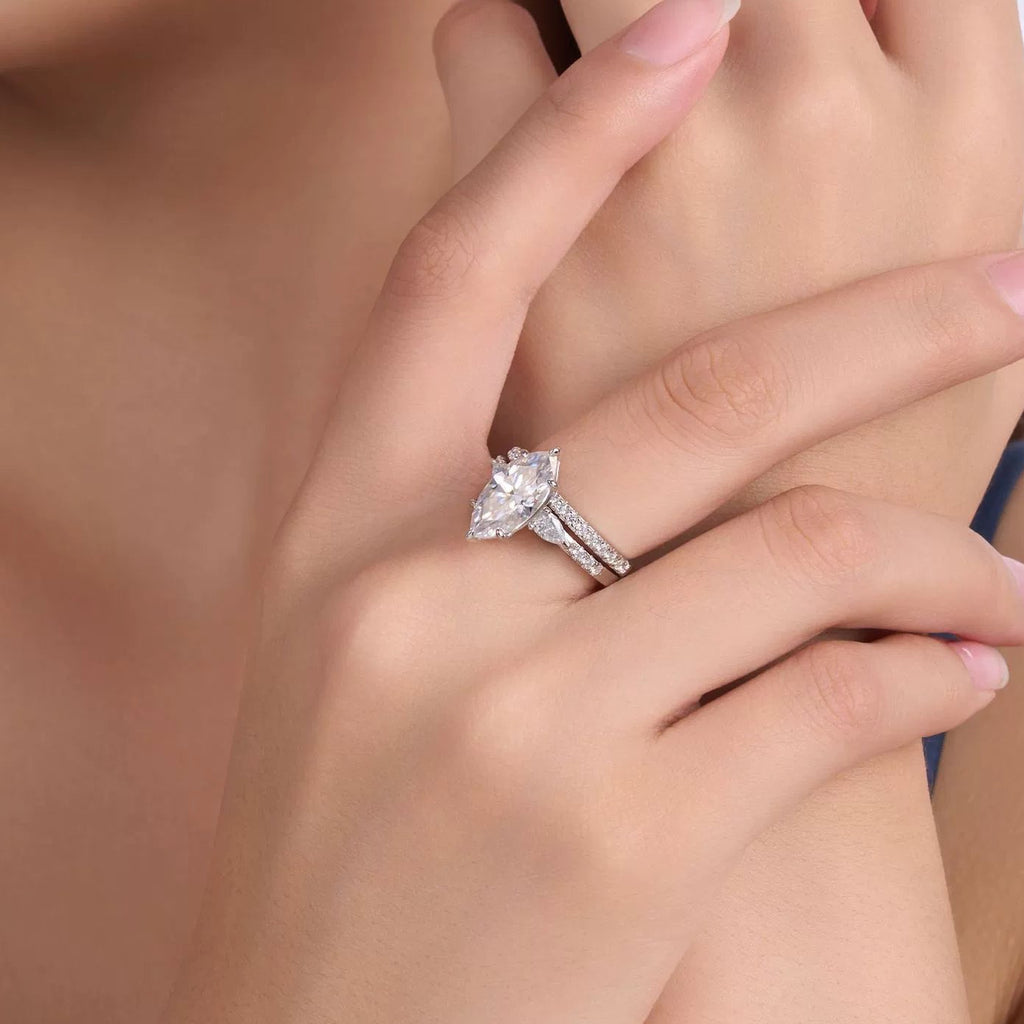 Marquise Éternité, 18k White Gold-Plated S925 Sterling Silver 2.0ct Moissanite Engagement Ring Set