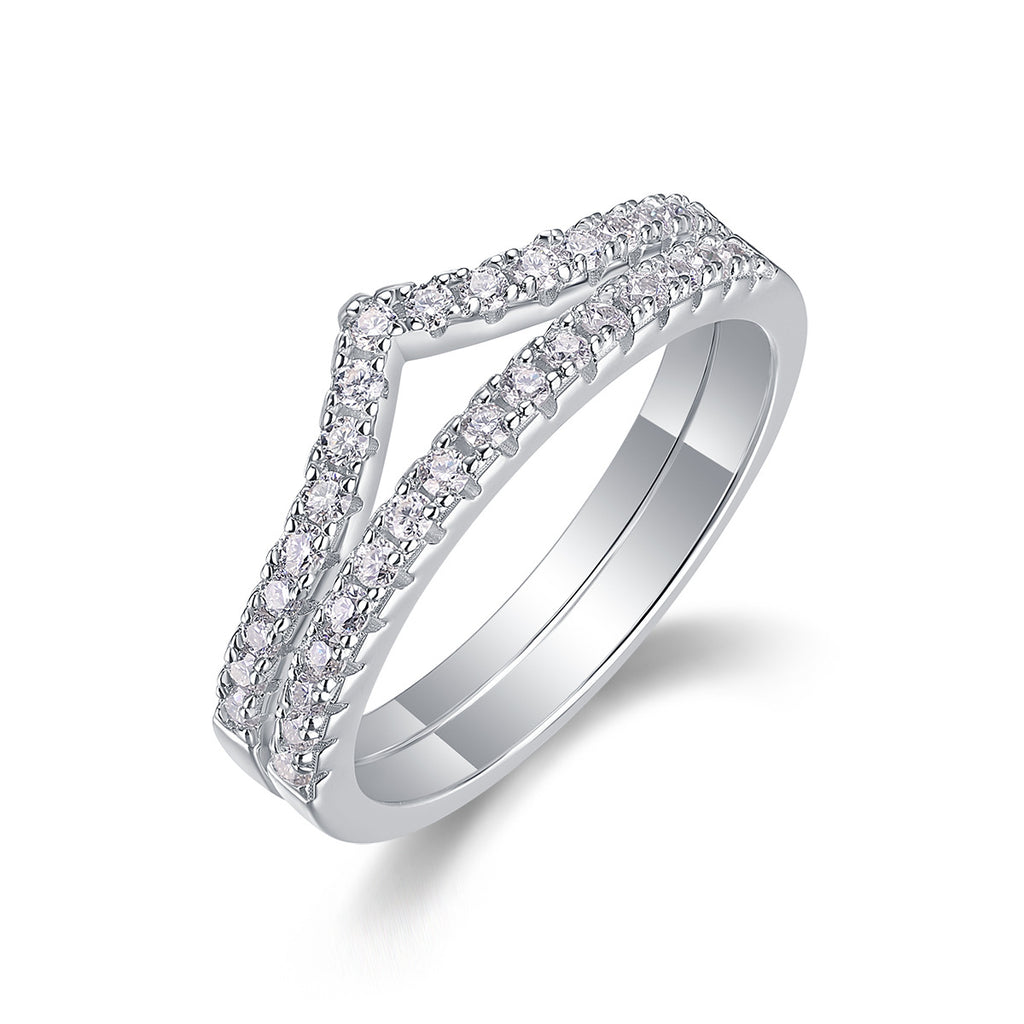 Ligne Promesse, 18k White Gold-Plated S925 Sterling Silver 33-Stone Moissanite Wedding Ring