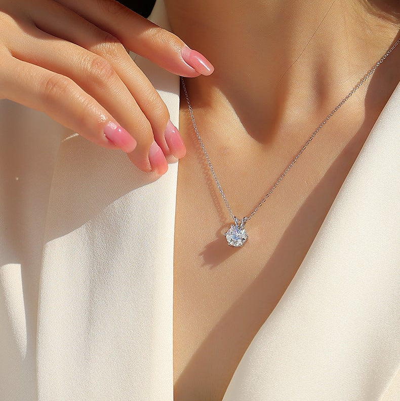 Clarté Solitaire, 18k White Gold-Plated S925 Sterling Silver 1ct Moissanite Pendant Necklace