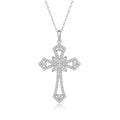 Fleur de Foi, 18K White Gold-Plated S925 Sterling Silver Moissanite Cross Pendant Necklace