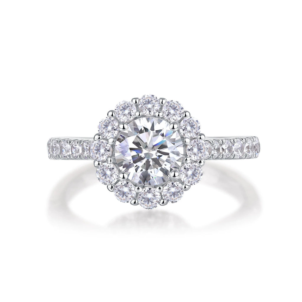 Halo de Clarté, 18k White Gold-Plated S925 Sterling Silver 1.0ct Moissanite Engagement Ring