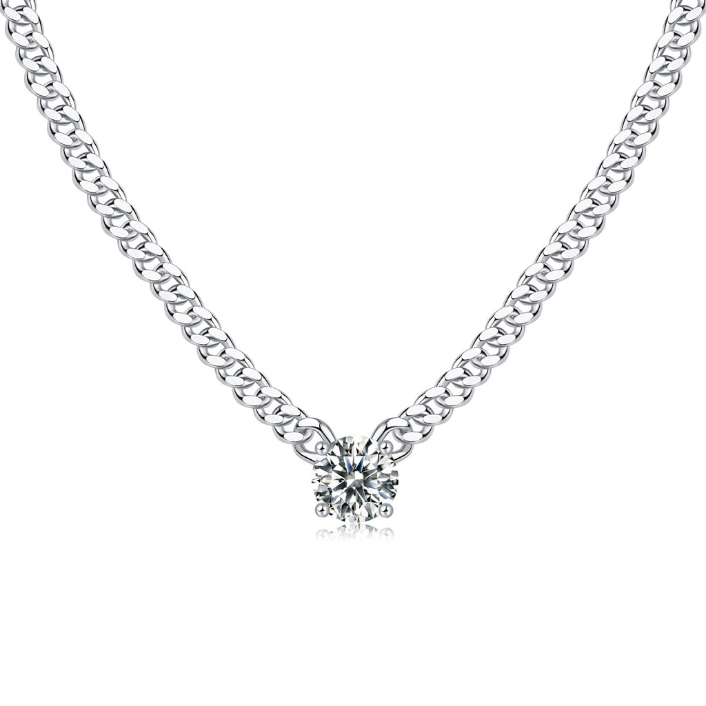 Clarté, White Gold-Plated S925 Sterling Silver Round or Emerald-Cut Moissanite Pendant Necklace (1–3 ct)