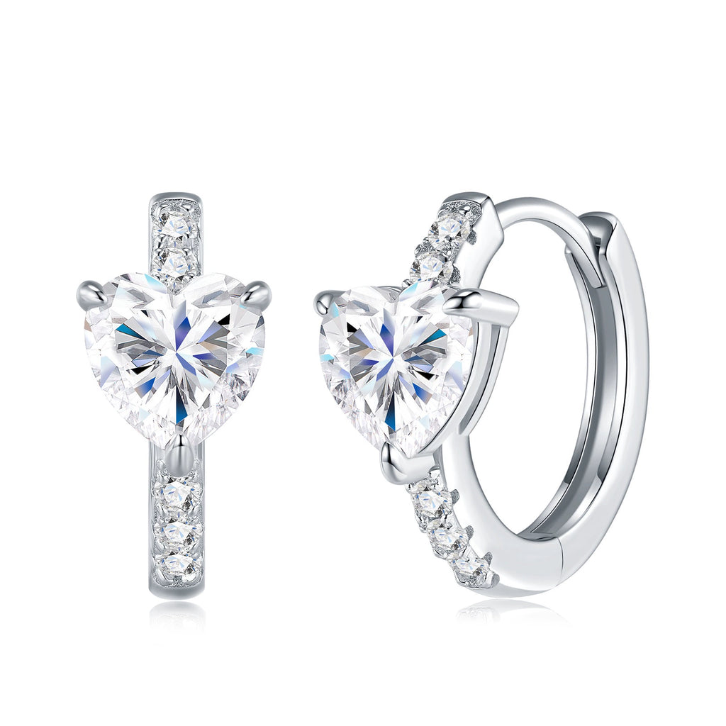 Cœur Suspendu, 18k White Gold-Plated S925 Sterling Silver Moissanite Heart Hoop Earrings