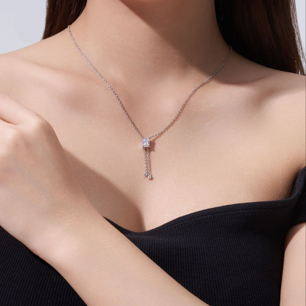 Équilibre, White Gold-Plated S925 Sterling Silver Moissanite Pendant Necklace