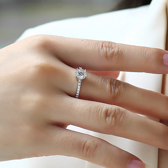 Lumière Promise, 18k White Gold-Plated S925 Sterling Silver 1ct/2ct Moissanite Engagement Ring