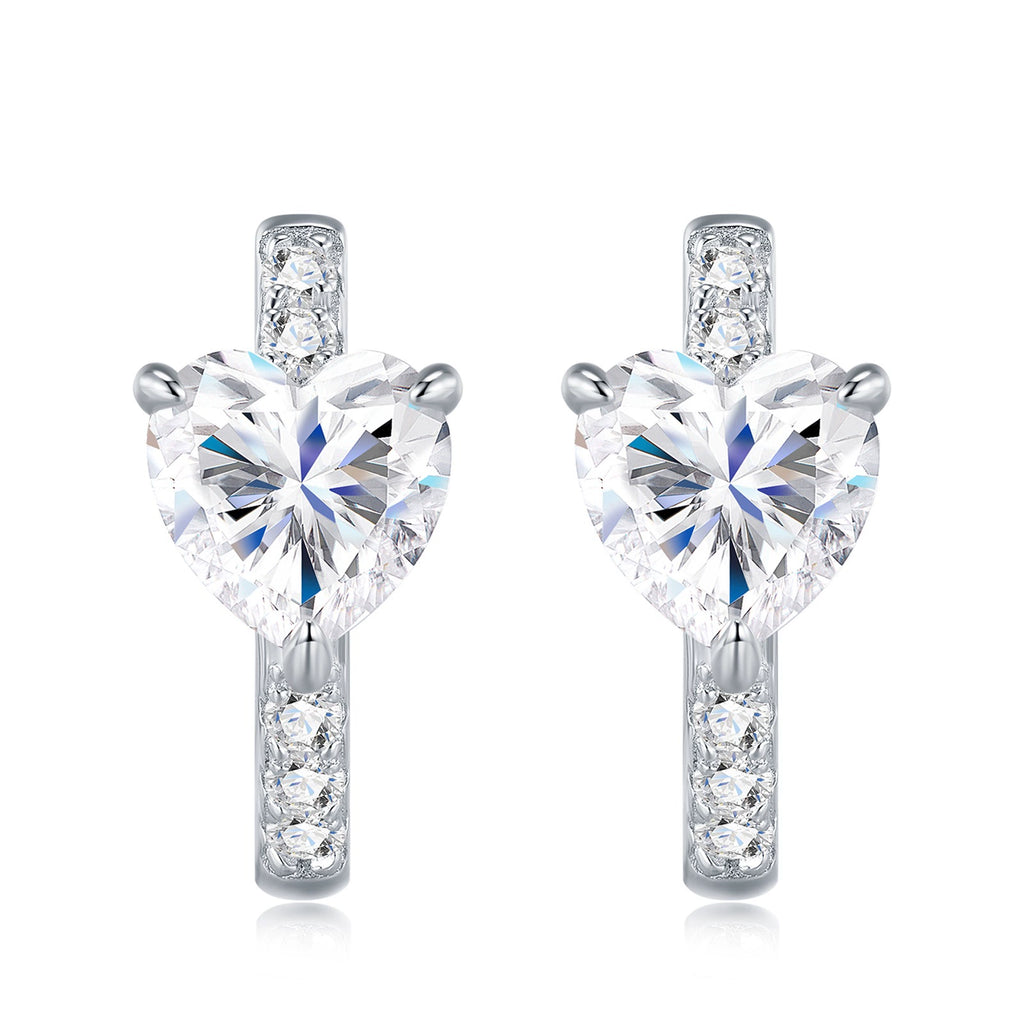 Cœur Suspendu, 18k White Gold-Plated S925 Sterling Silver Moissanite Heart Hoop Earrings