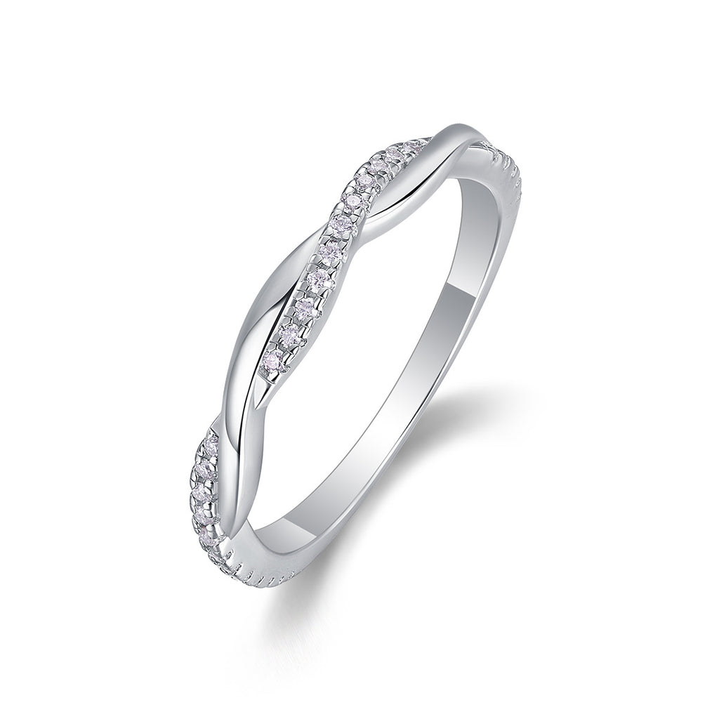 Courbe Élégante, 18k White Gold-Plated S925 Sterling Silver Twisted Moissanite Wedding Band