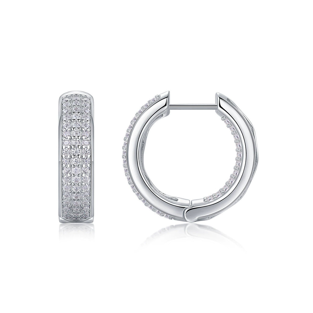 Étreinte Pavée, 18k White Gold-Plated S925 Sterling Silver 0.84ct Moissanite Hoop Earrings