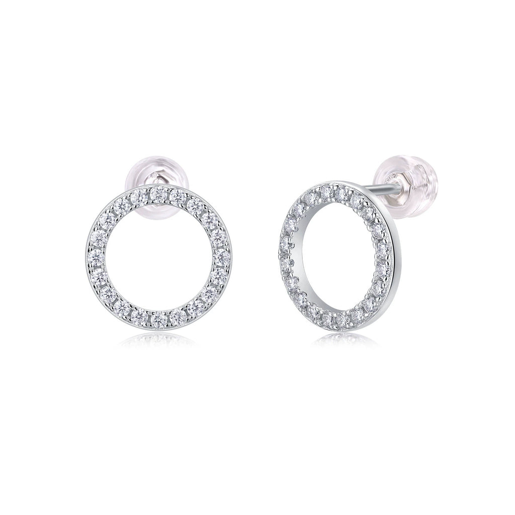Cercle Infini, 18k White Gold-Plated S925 Sterling Silver Pavé Moissanite Circle Stud Earrings