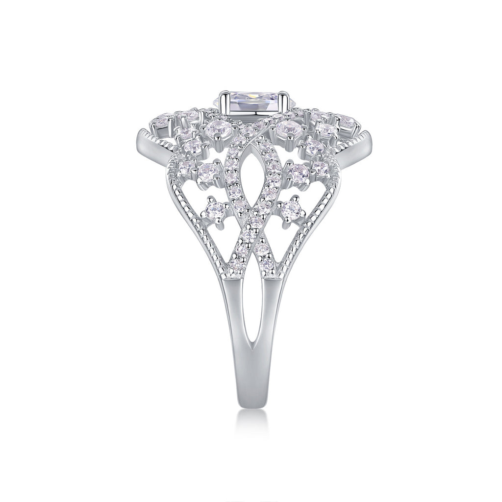 Cœur de Dentelle, 18k White Gold-Plated S925 Sterling Silver Moissanite Statement Ring