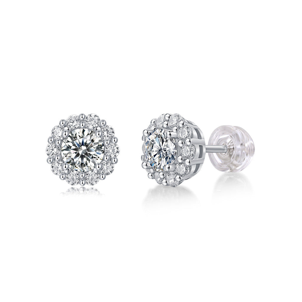 Couronne Lumière, 18k White Gold–Plated S925 Sterling Silver 1ct Moissanite Stud Earrings