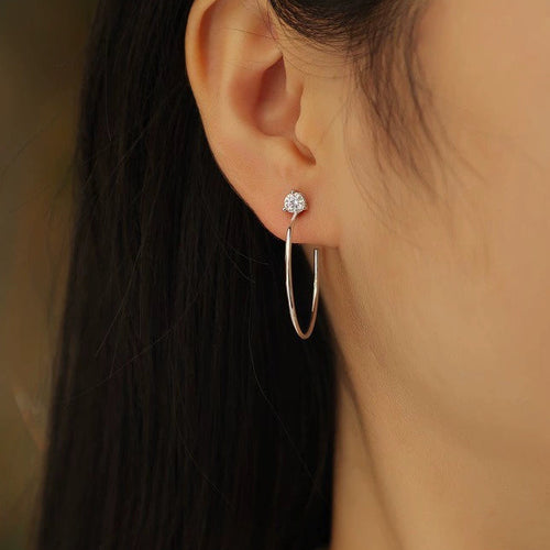 Après Midi, 18k White Gold-Plated S925 Sterling Silver 0.27ct Solitaire Moissanite Linear Hoop Earrings