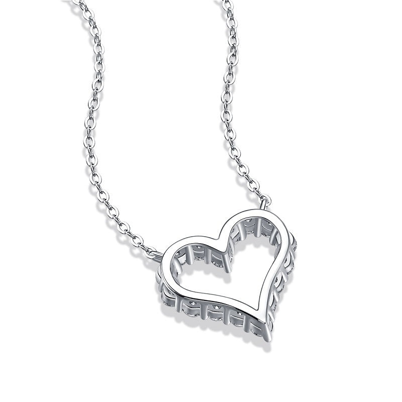 Cœur Clair, 18k White Gold-Plated S925 Sterling Silver Moissanite Heart Pendant Necklace