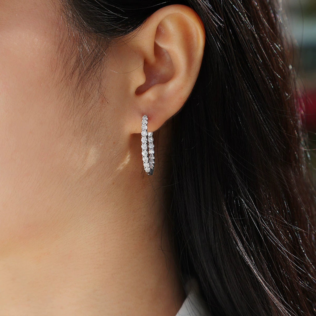 Sirène Lumière, 18k White Gold-Plated S925 Sterling Silver 2.52ct Round Moissanite Hoop Earrings