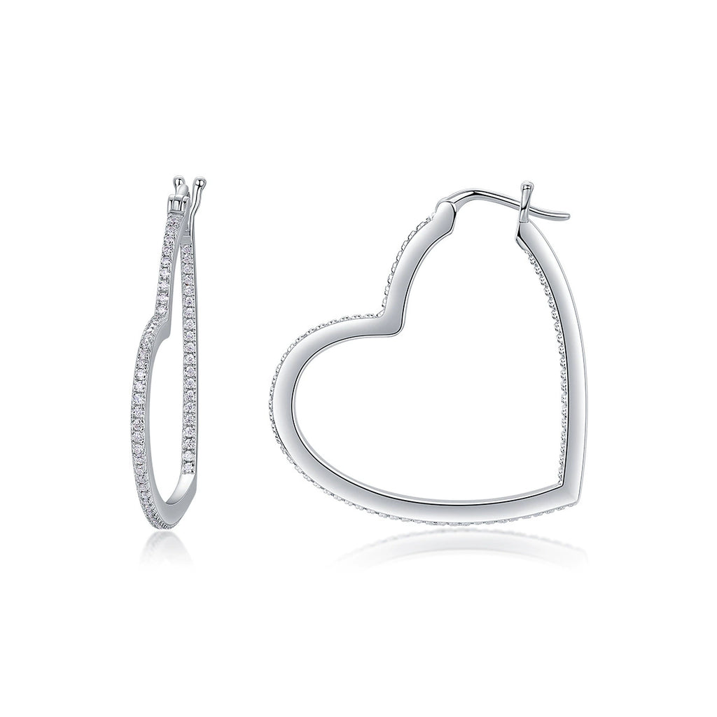 Cœur Ligne, 18k White Gold-Plated S925 Sterling Silver 0.72ct Pavé Moissanite Heart Hoop Earrings