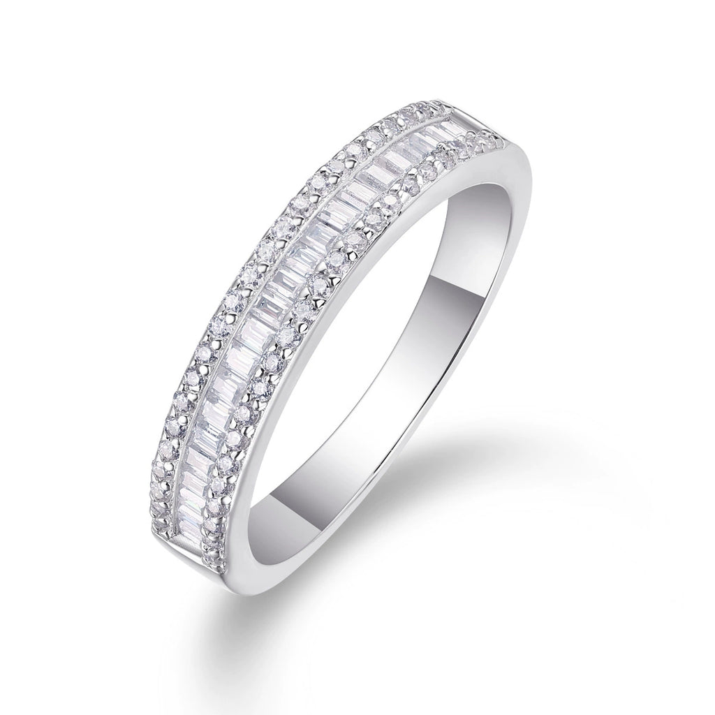 Lumière Alignée, 18k White Gold-Plated S925 Sterling Silver Moissanite Wedding Ring