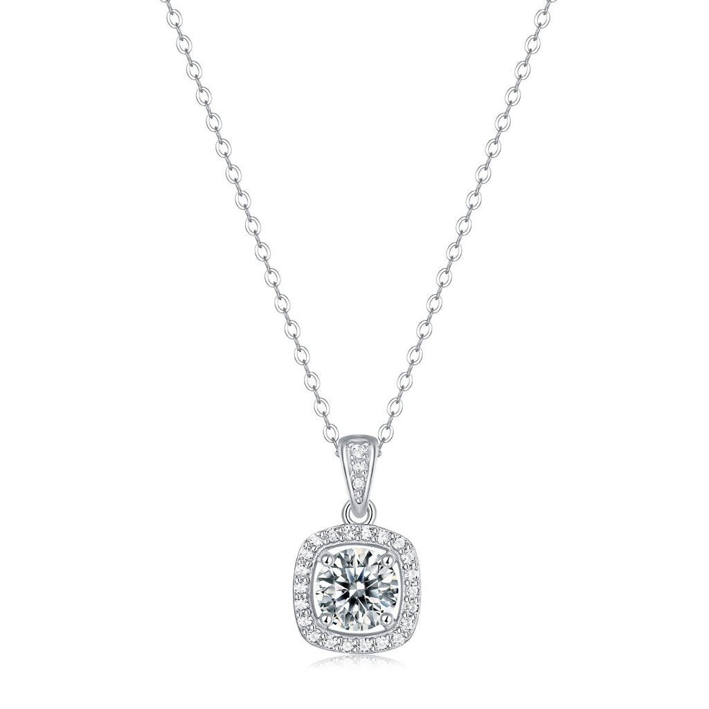 Éclat Encadré, 18k White Gold-Plated S925 Sterling Silver 1ct Moissanite Pendant Necklace