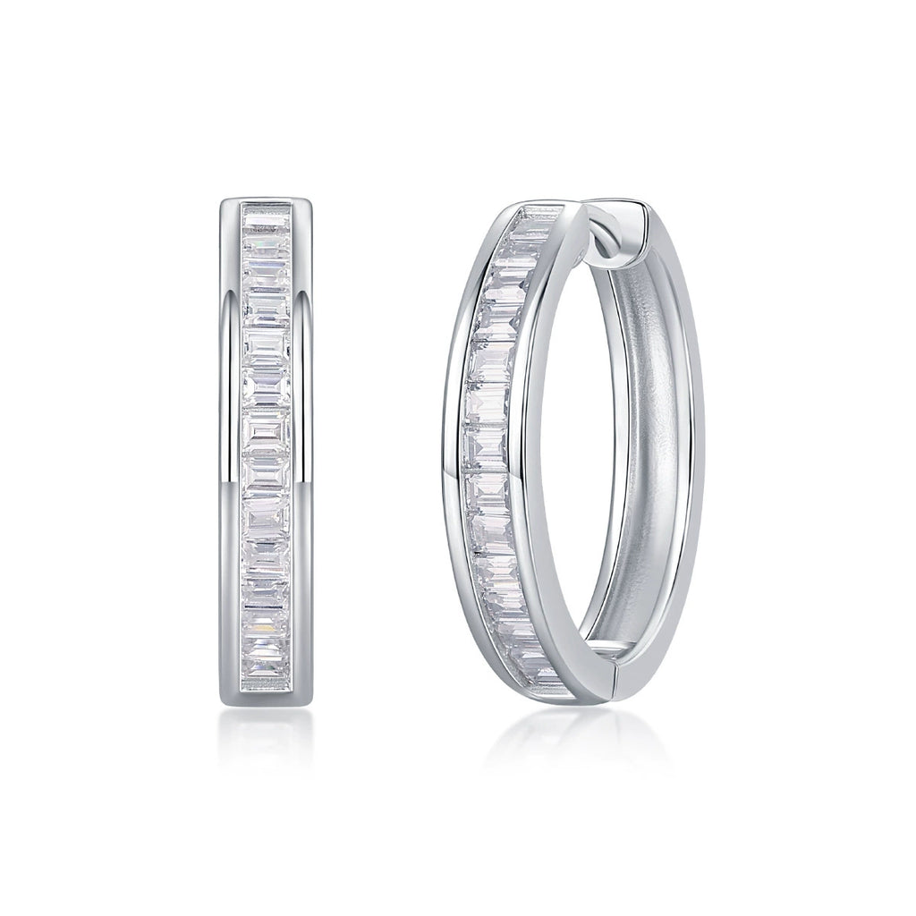 Aube Rectiligne, 18k White Gold-Plated S925 Sterling Silver 0.92ct Baguette Moissanite Hoop Earrings