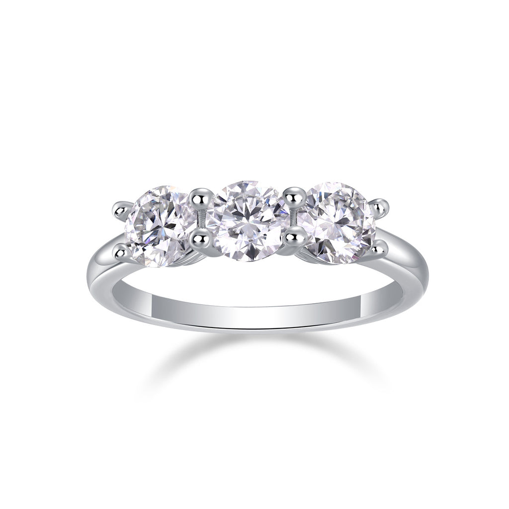 Trinité Éternelle, 18k White Gold-Plated S925 Sterling Silver 1.5ct (0.5ct × 3) Moissanite Wedding Ring