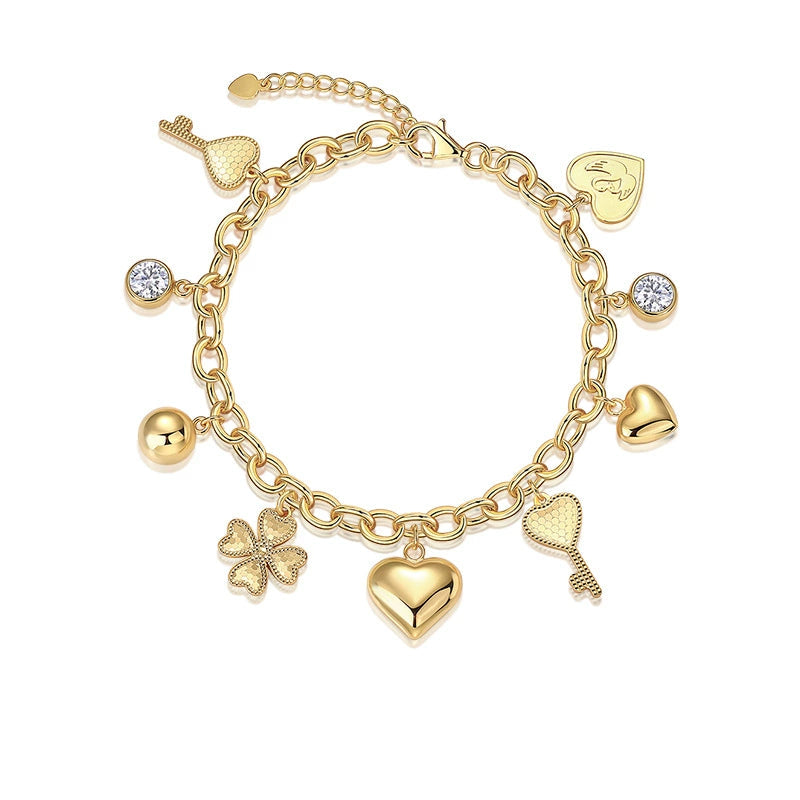 Trèfle de Lien, 18k Yellow Gold-Plated S925 Sterling Silver Moissanite Bracelet