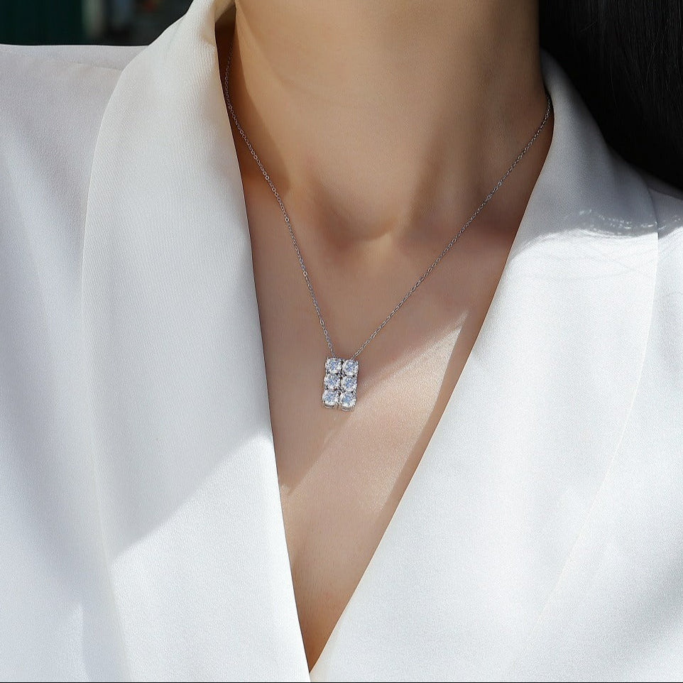 Clarté Pavée, 18K White Gold-Plated S925 Sterling Silver Moissanite Pendant Necklace