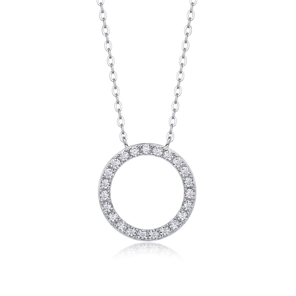 Cercle Continu, 18K White Gold–Plated S925 Sterling Silver Moissanite Circle Pendant Necklace