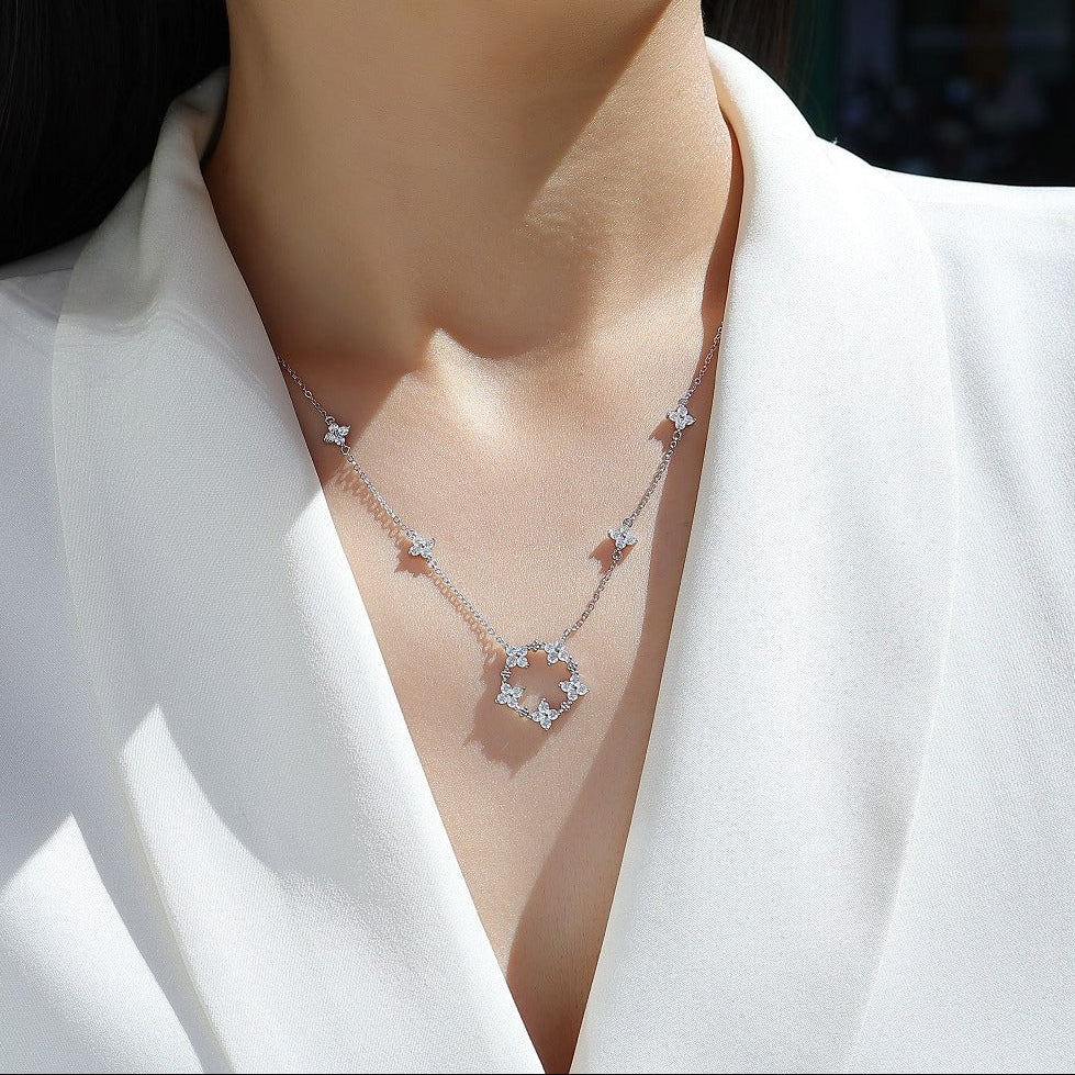 Étoile Couronne, 18k White Gold-Plated S925 Sterling Silver Moissanite Pendant Necklace