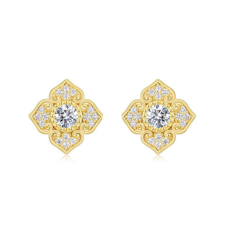 Fleur d’Aube, 18k Yellow Gold-Plated S925 Sterling Silver 0.85 ct Moissanite Stud Earrings