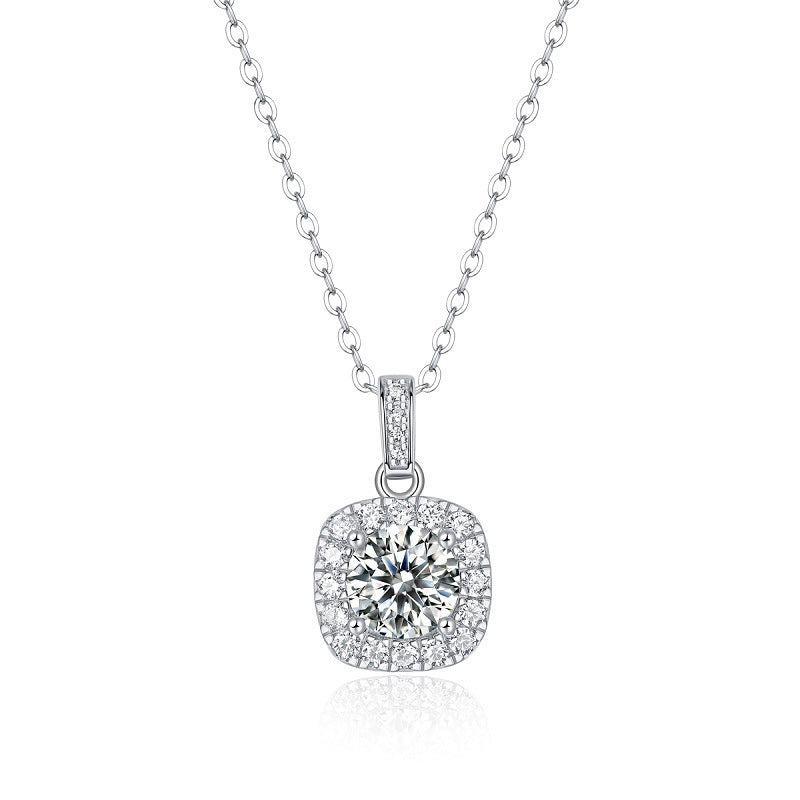 Éclat Carré, 18k White Gold-Plated S925 Sterling Silver Moissanite Pendant Necklace