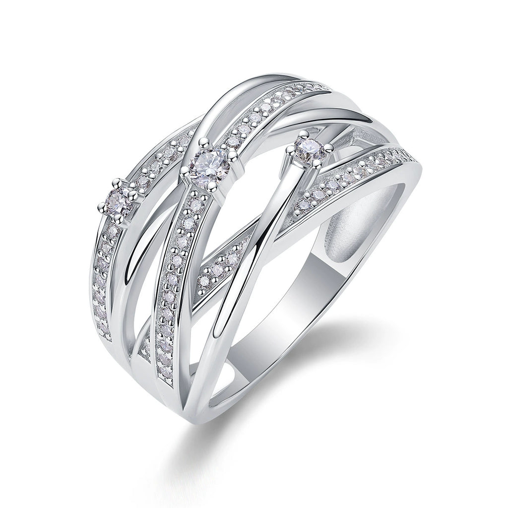 Entrelacé Moderne, 18k White Gold-Plated S925 Sterling Silver Moissanite Statement Ring