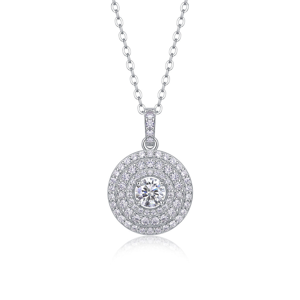 Éclat Souverain, 18k White Gold-Plated S925 Sterling Silver 0.5ct Moissanite Pendant Necklace