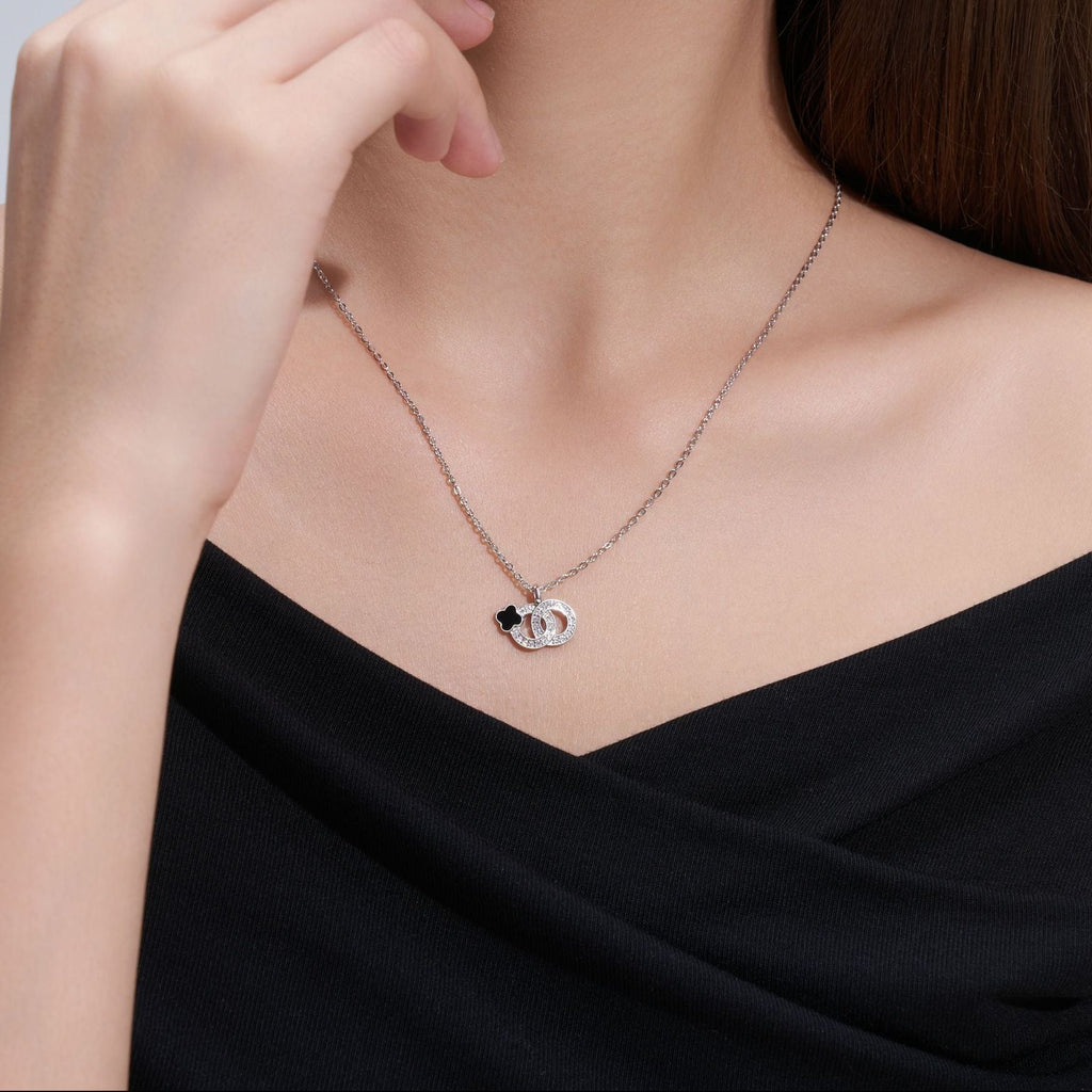 Liaison Noire, 18k White Gold-Plated S925 Sterling Silver Moissanite Pendant Necklace