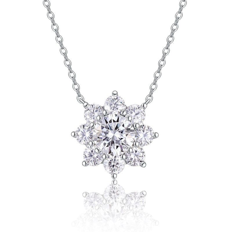 Éclat Central, 18K White Gold–Plated S925 Sterling Silver Moissanite Floral Pendant Necklace