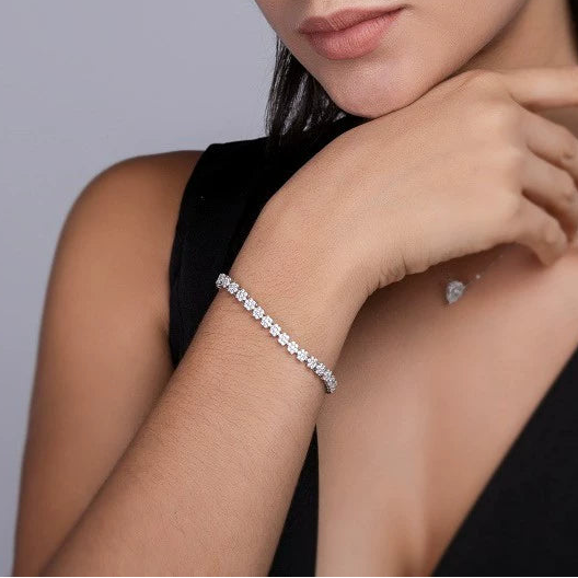 Floraison Lumière, 18k White Gold-Plated S925 Sterling Silver Moissanite Bracelet