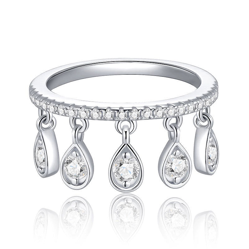 Pluie de Lumière, 18k White Gold-Plated S925 Sterling Silver Moissanite Statement Ring