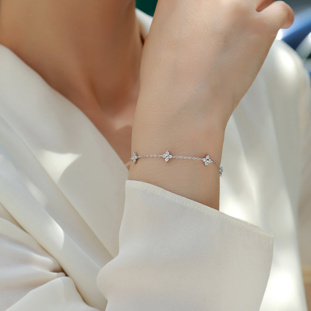 Étoile Murmur, 18k White Gold-Plated S925 Sterling Silver Moissanite Bracelet